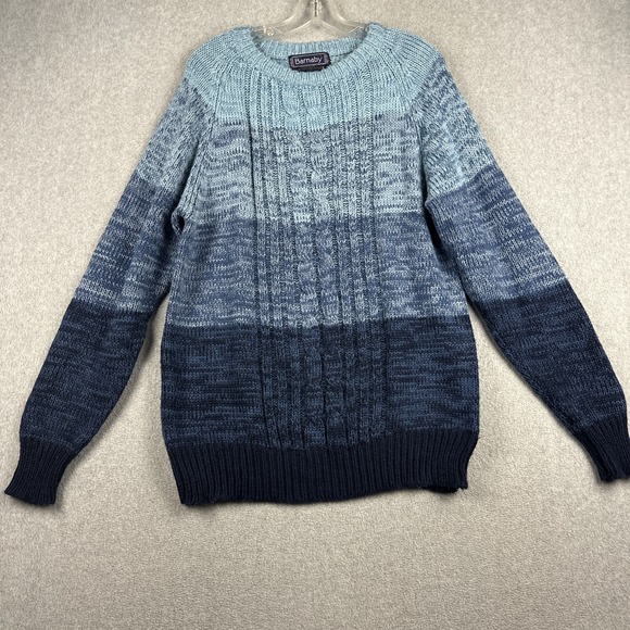 Vintage Barnaby Sweater Mens Large Blue Cable Knit Ombre Grandpa Pullover - Picture 1 of 5